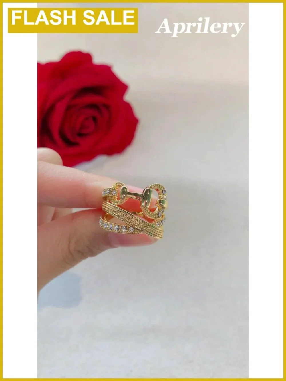 Chunky Gold Plated Crossover Statement Ring Multiple Rows Band